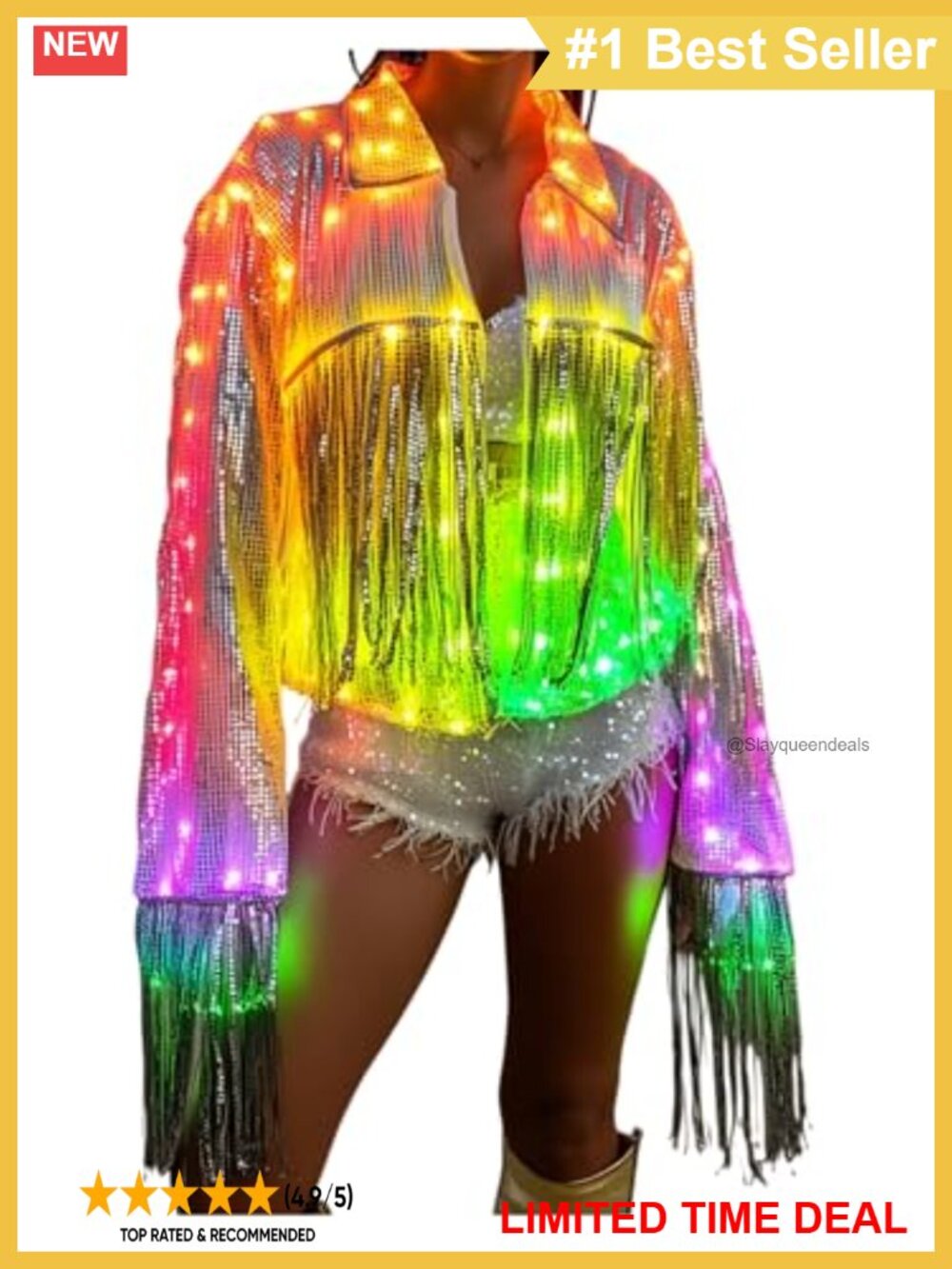 LED Light Up Sequin Fringe Jacket Party Coat